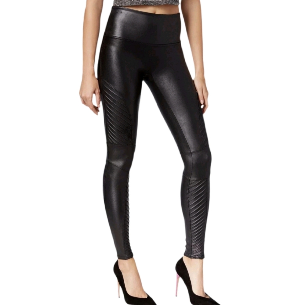Spanx Black Faux Leather Moto Stretch‎ Slimming Leggings Small